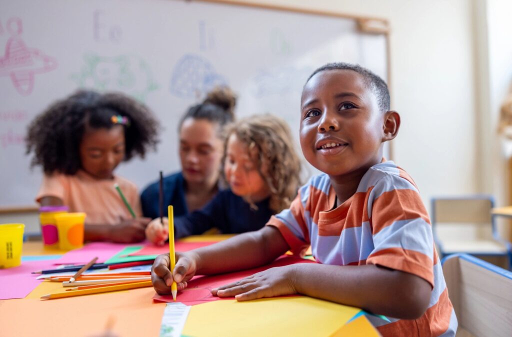 happy teachers with children daycare