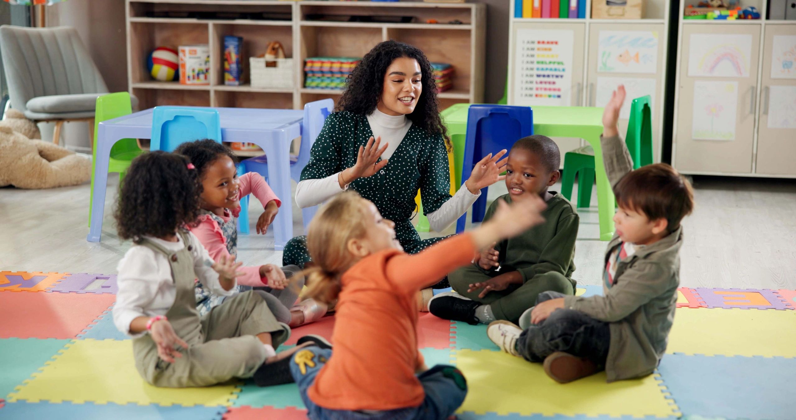 happy children daycare classroom